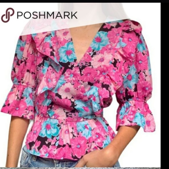 Wayf Floral Wrap Blouse, Sz Small - Picture 3 of 8